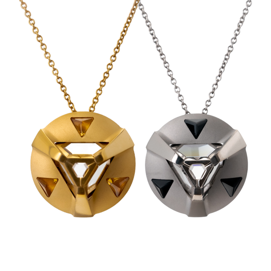 ARK Crystal & Gem Pendant - Entangled Pair (Gold Gem with Gold Chain & Black Gem)
