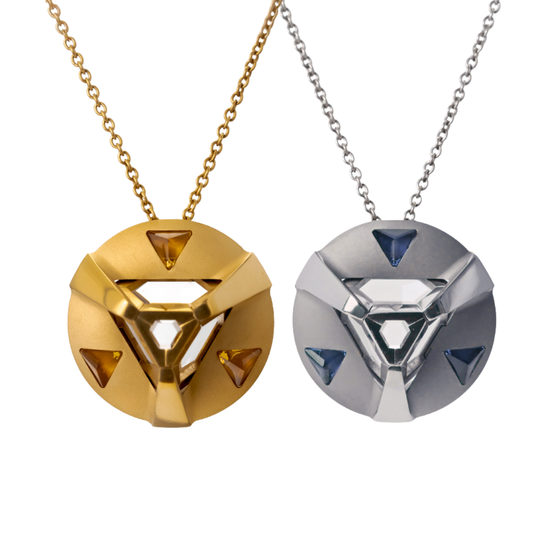ARK Crystal & Gem Pendant - Entangled Pair (Gold Gem with Gold Chain & Blue Gem)