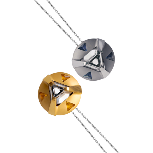 ARK Crystal & Gem Pendant - Entangled Pair (Gold Gem & Blue Gem)