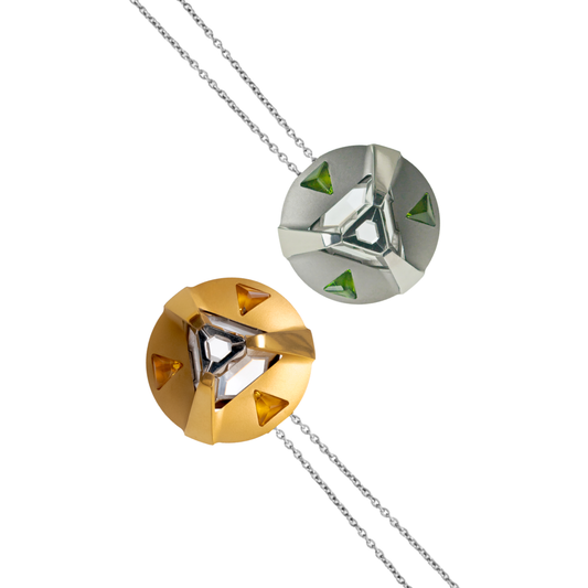 ARK Crystal & Gem Pendant - Entangled Pair (Gold Gem & Green Gem)