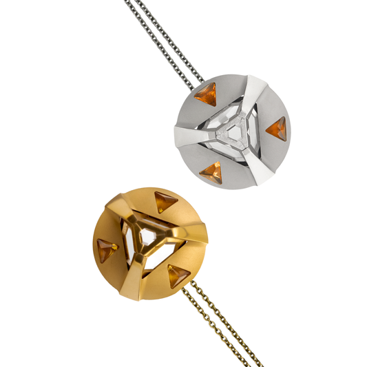 ARK Crystal & Gem Pendant - Entangled Pair (Gold Gem with Gold Chain & Yellow Gem)
