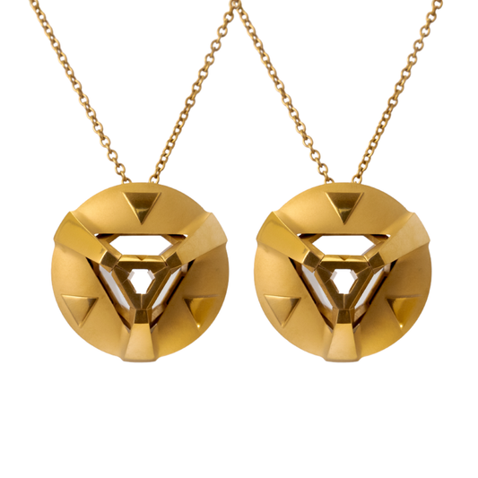 Gold Colored ARK Crystal & Colored Pendant - Entangled Pair (Gold with Gold Chain)
