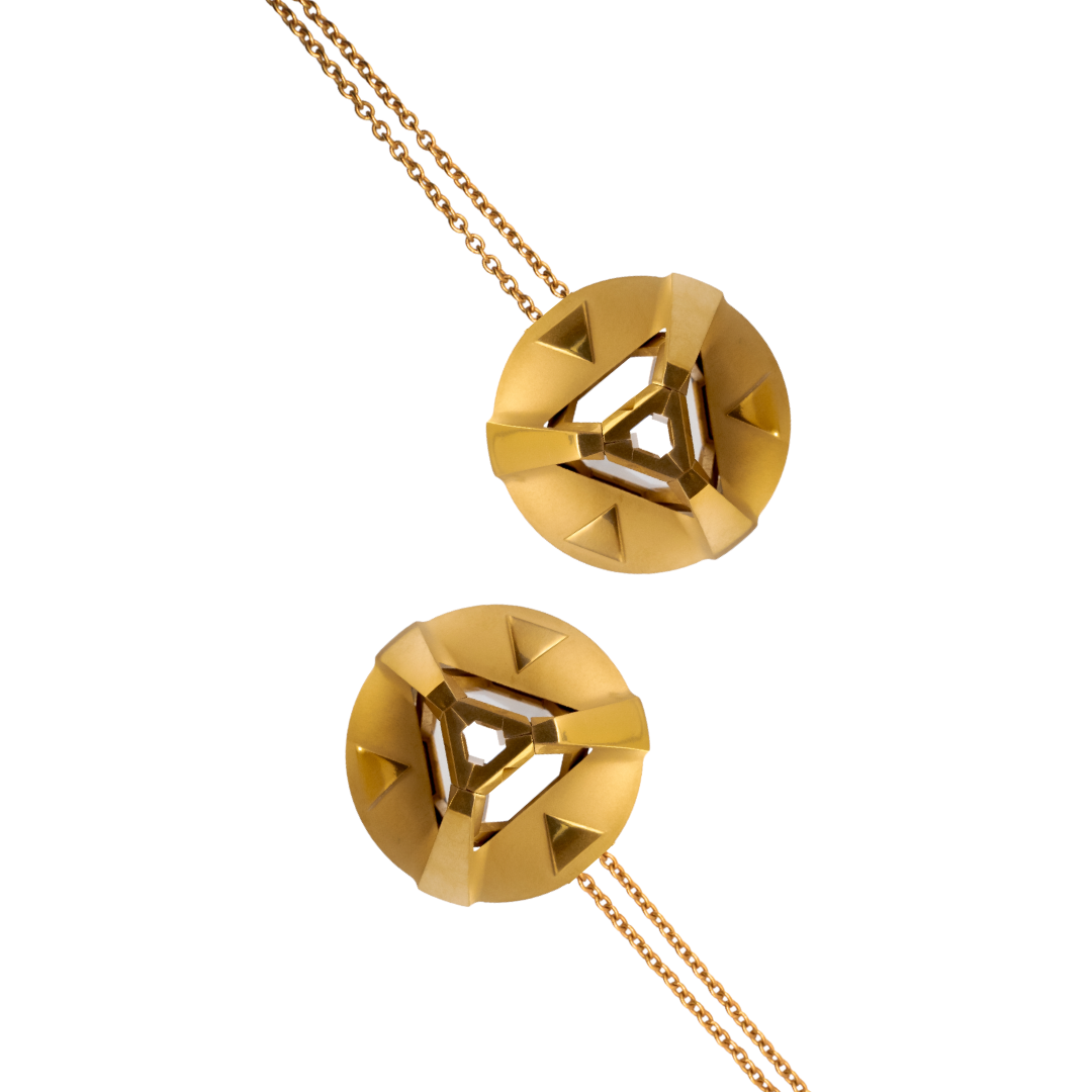 Gold Colored ARK Crystal & Colored Pendant - Entangled Pair (Gold with Gold Chain)