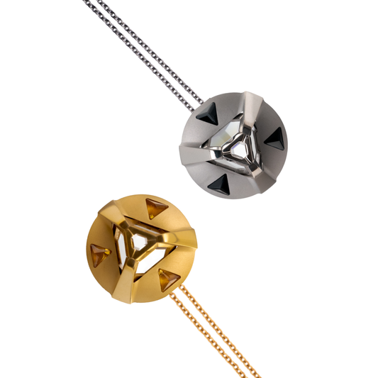 ARK Crystal & Gem Pendant - Entangled Pair (Gold Gem with Gold Chain & Black Gem)