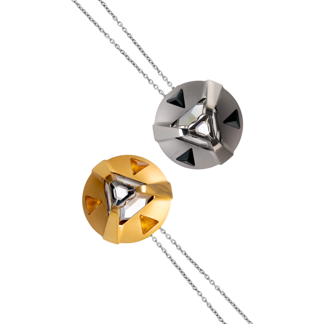 ARK Crystal & Gem Pendant - Entangled Pair (Gold Gem & Black Gem)
