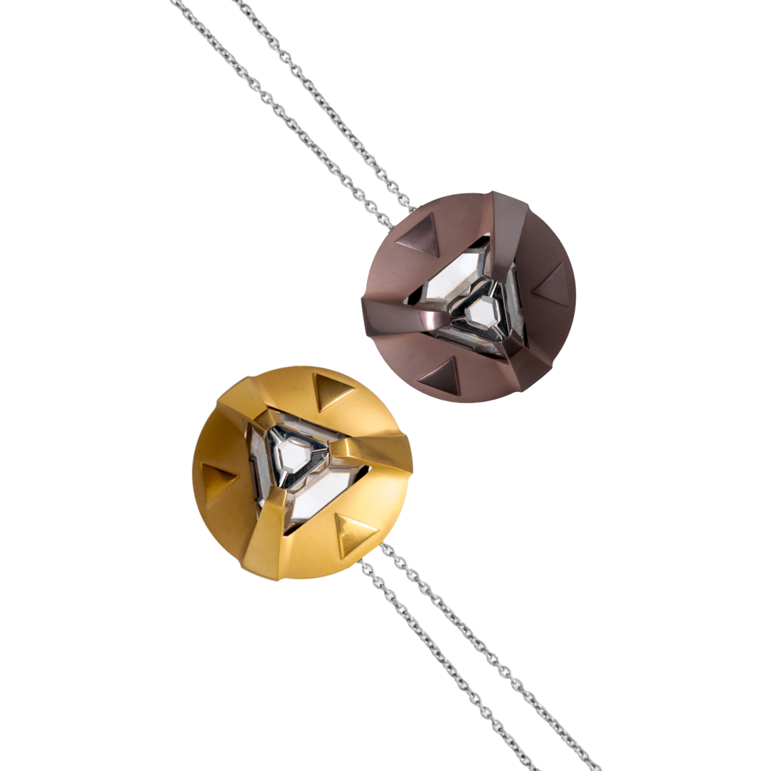ARK Crystal & Colored Pendant - Entangled Pair (Gold & Rose Gold)
