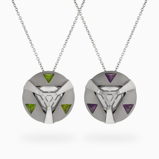 ARK Crystal & Gem Pendant - Entangled Pair (Purple & Green)