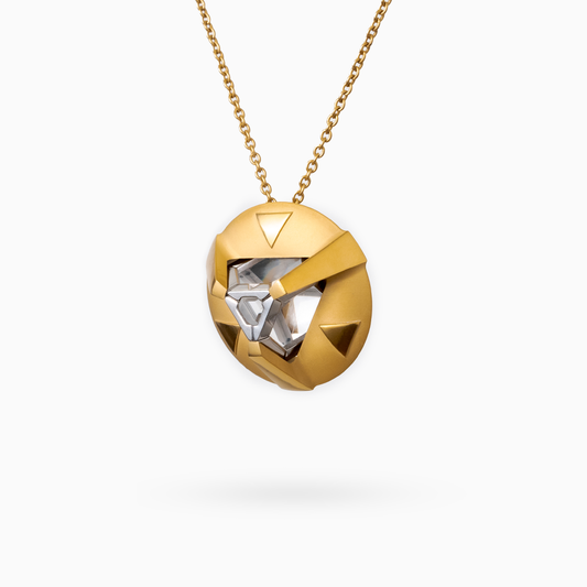 ARK Crystal & Gold Colored Gem Pendant with Gold Colored Chain - Set