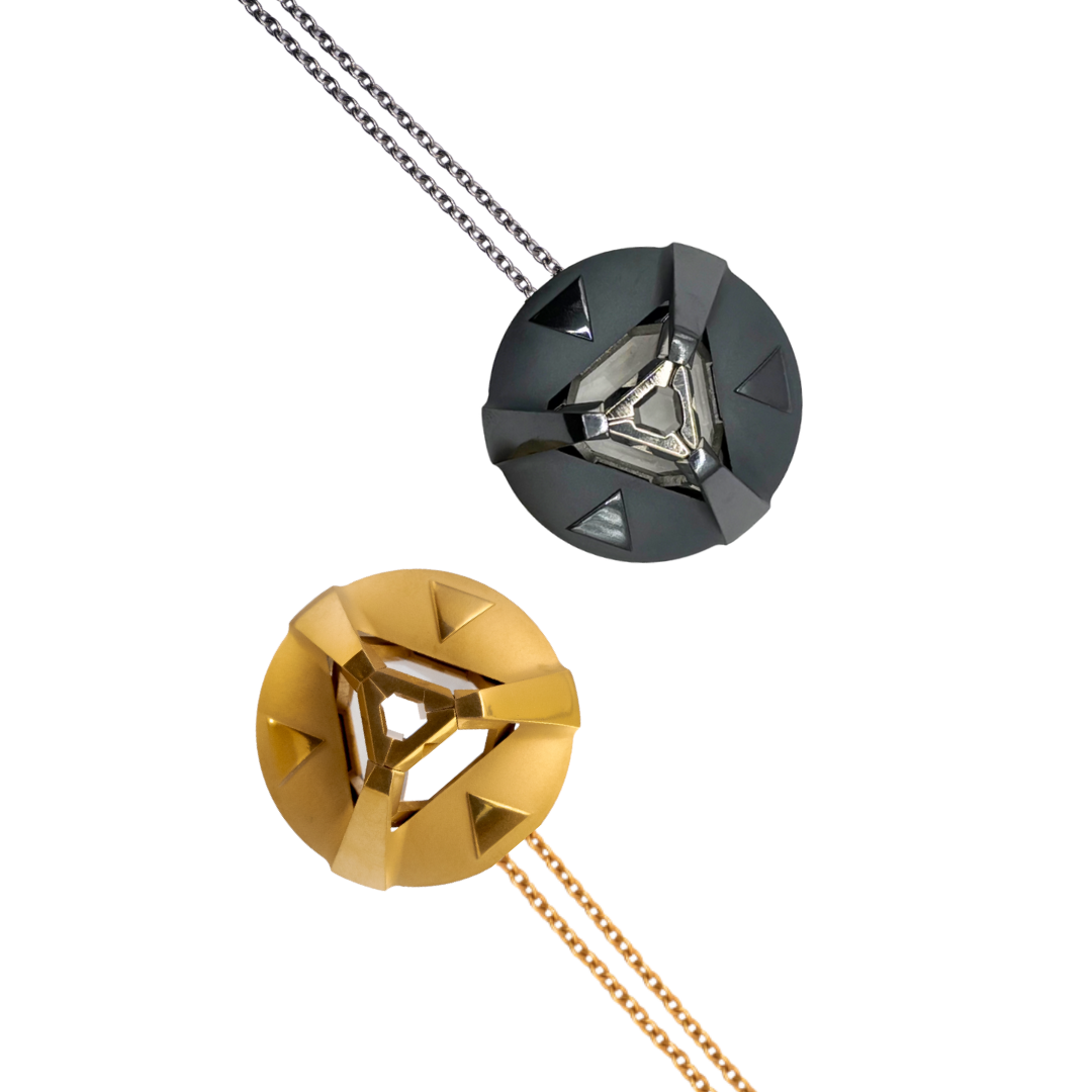 ARK Crystal & Colored Pendant - Entangled Pair (Gold with Gold Chain & Midnight Blue)