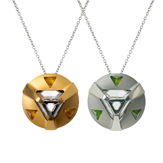 ARK Crystal & Gem Pendant - Entangled Pair (Gold Gem & Green Gem)