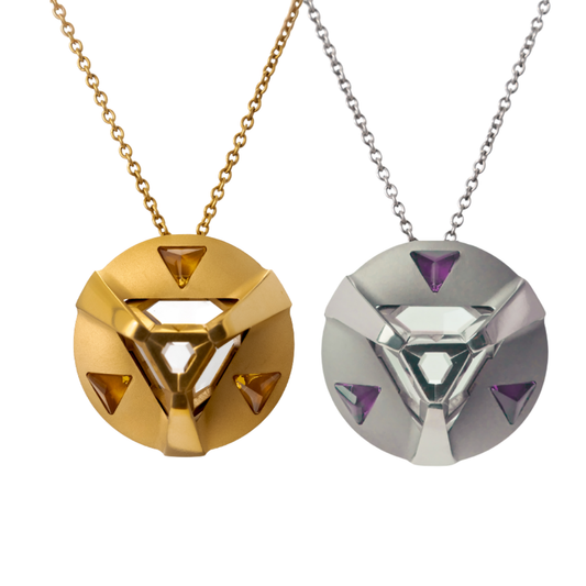 ARK Crystal & Gem Pendant - Entangled Pair (Gold Gem with Gold Chain & Purple Gem)