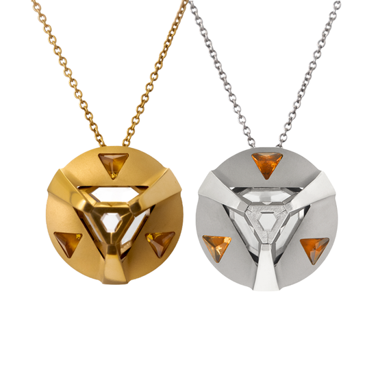 ARK Crystal & Gem Pendant - Entangled Pair (Gold Gem with Gold Chain & Yellow Gem)