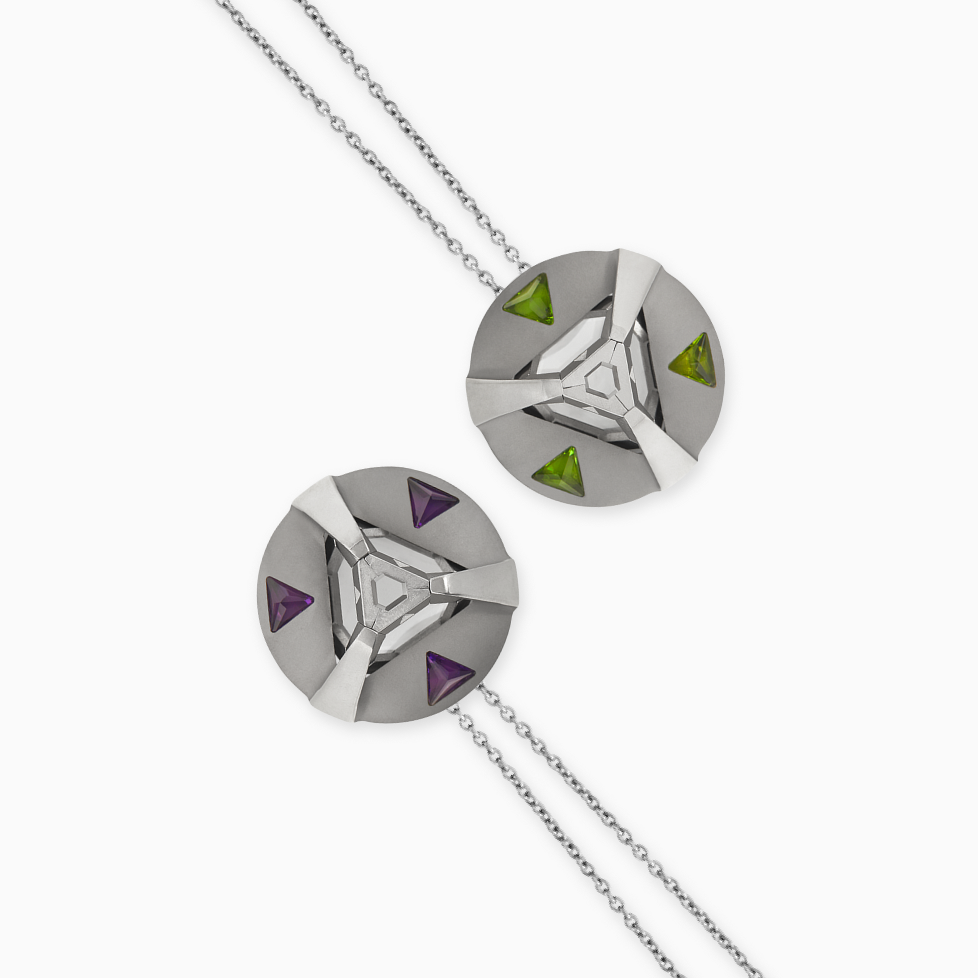 ARK Crystal & Gem Pendant - Entangled Pair (Purple & Green)