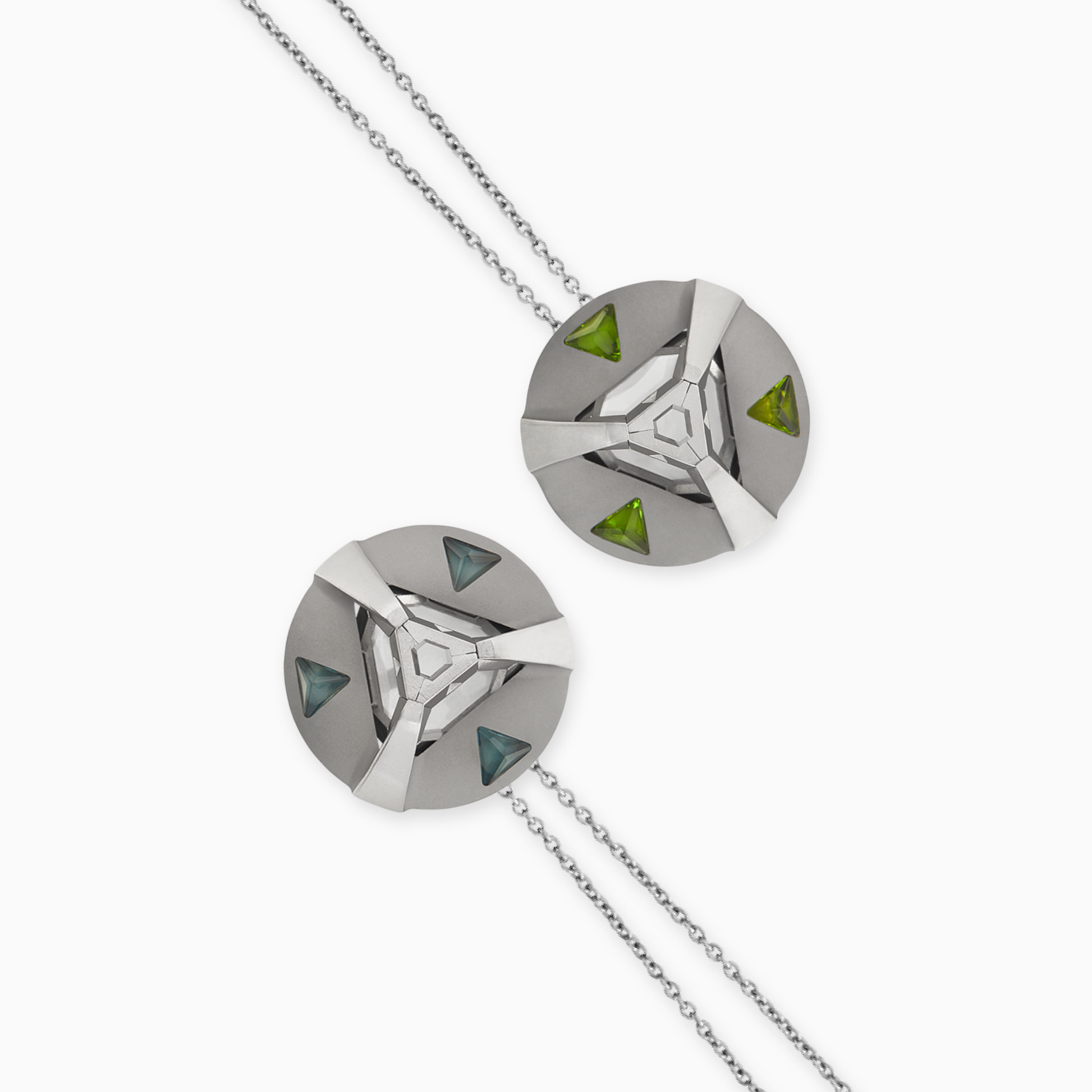 ARK Crystal & Gem Pendant - Entangled Pair (Blue & Green)