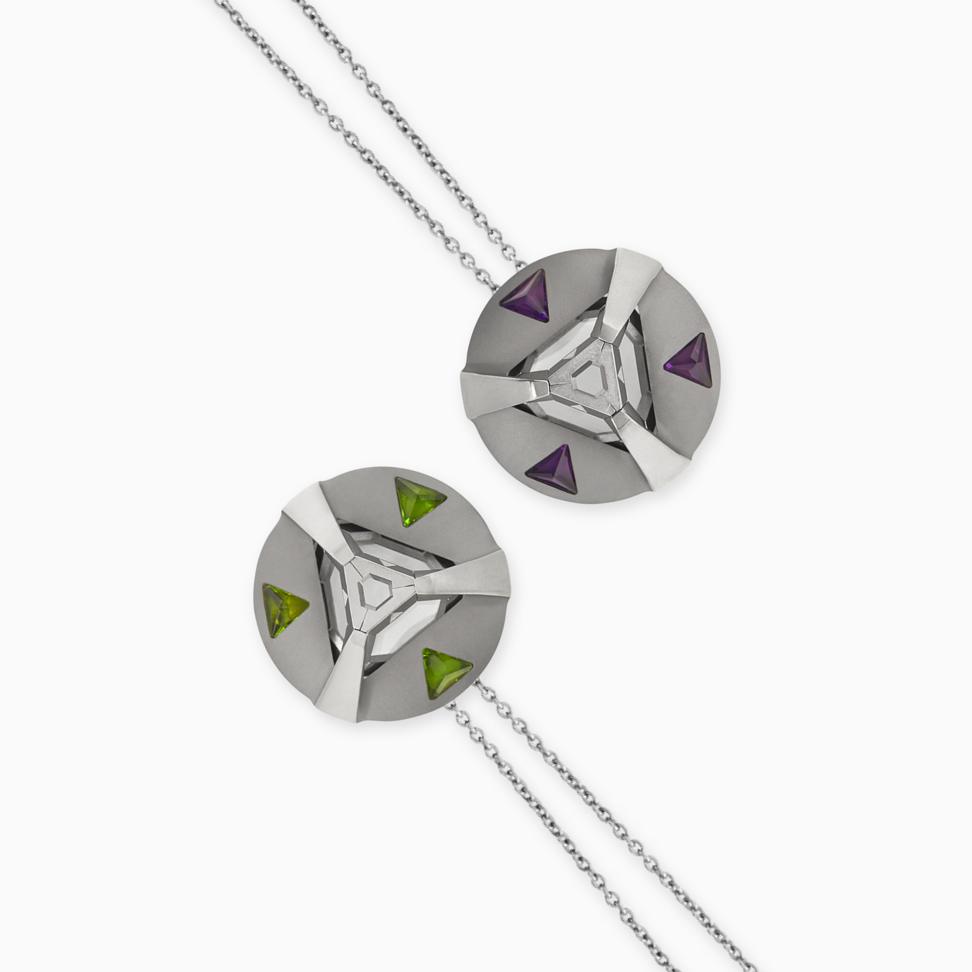 ARK Crystal & Gem Pendant - Entangled Pair (Purple & Green)