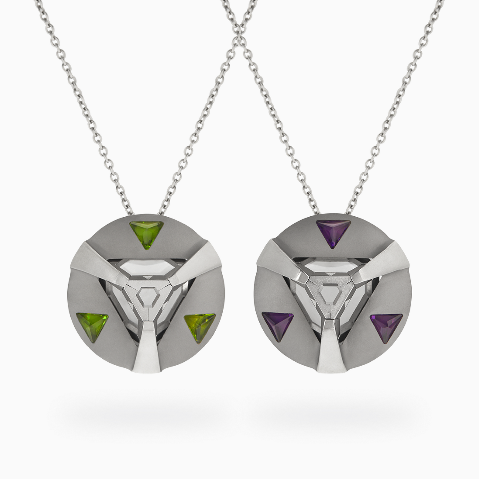 ARK Crystal & Gem Pendant - Entangled Pair (Purple & Green)