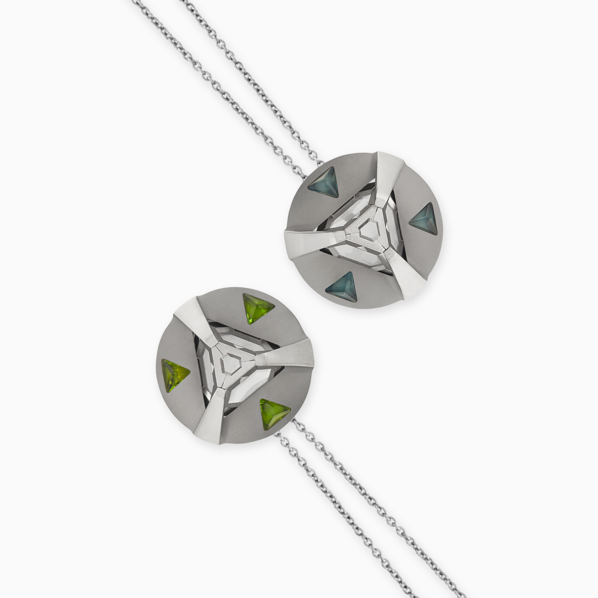 ARK Crystal & Gem Pendant - Entangled Pair (Blue & Green)