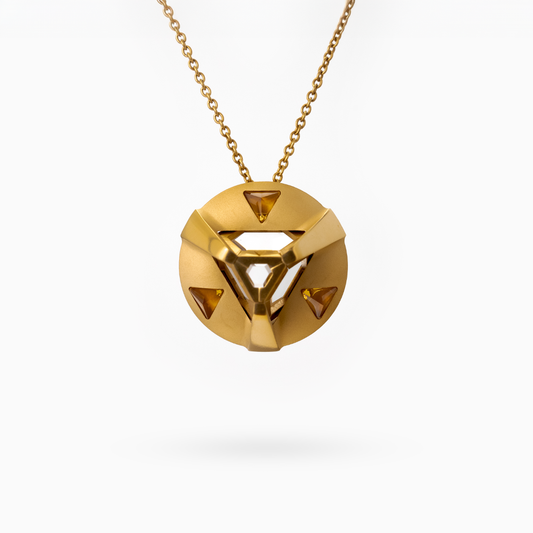 Gold Colored ARK Crystal & Gold Colored Gem Pendant with Gold Colored Chain - Set