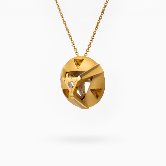 Gold Colored ARK Crystal & Gold Colored Gem Pendant with Gold Colored Chain - Set