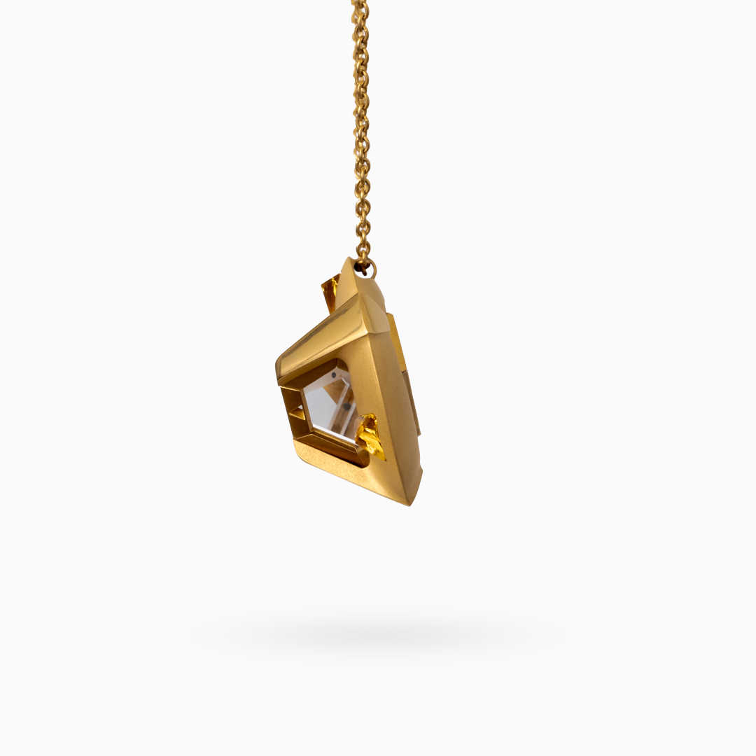 Gold Colored ARK Crystal & Gold Colored Gem Pendant with Gold Colored Chain - Set