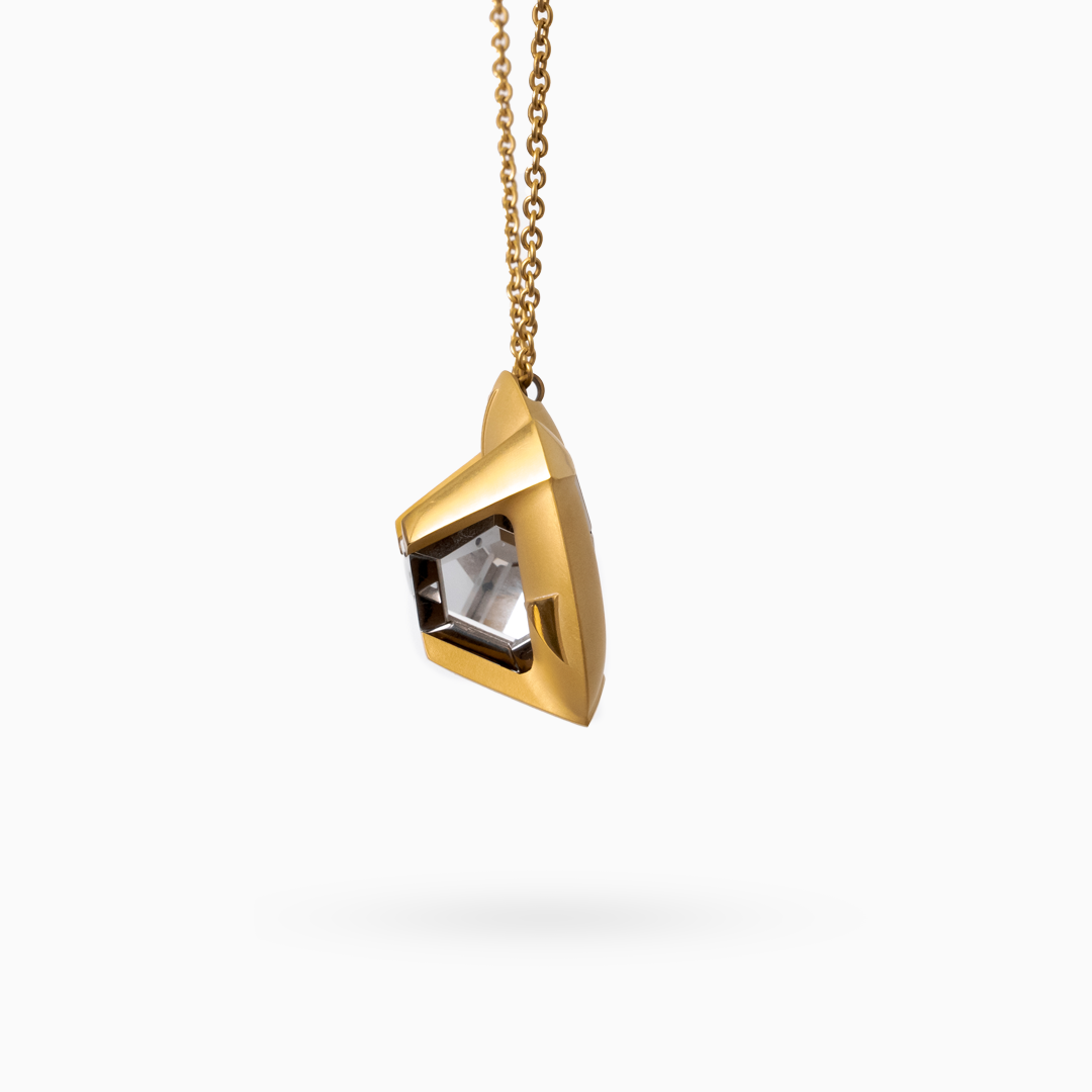 ARK Crystal & Gold Colored Gem Pendant with Gold Colored Chain - Set